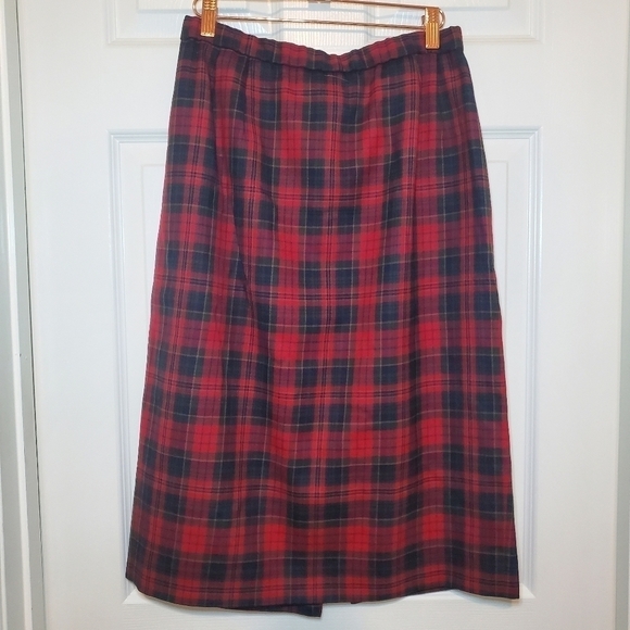 Vtg Pendleton Virgin Wool Skirt A Line Red Blue Tartan Plaid Tag Sz 12 - Picture 1 of 10